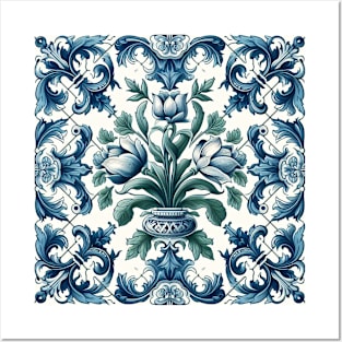 Delft Tile With Plant Pot No.2 Posters and Art